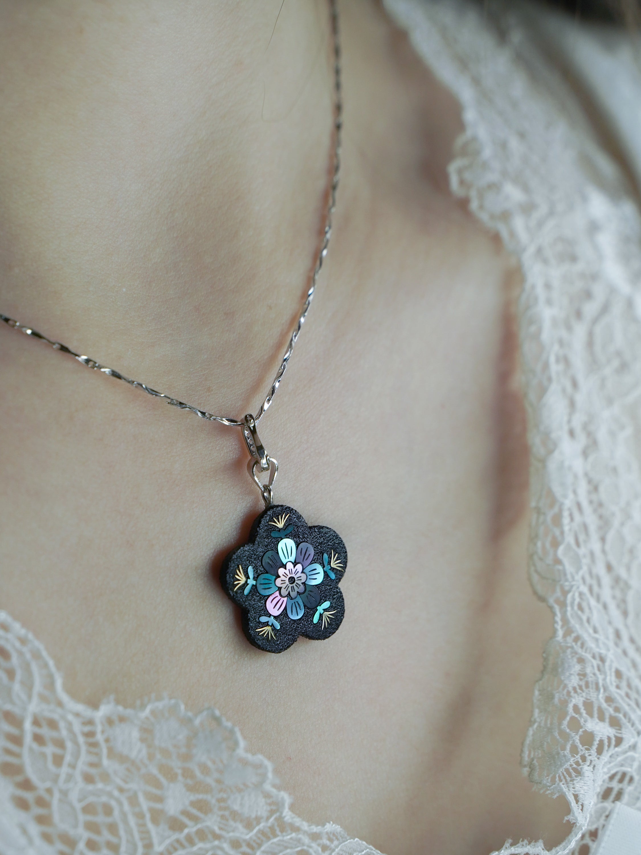 Twelve Flora Series — December Plum Blossom Pendant Necklace