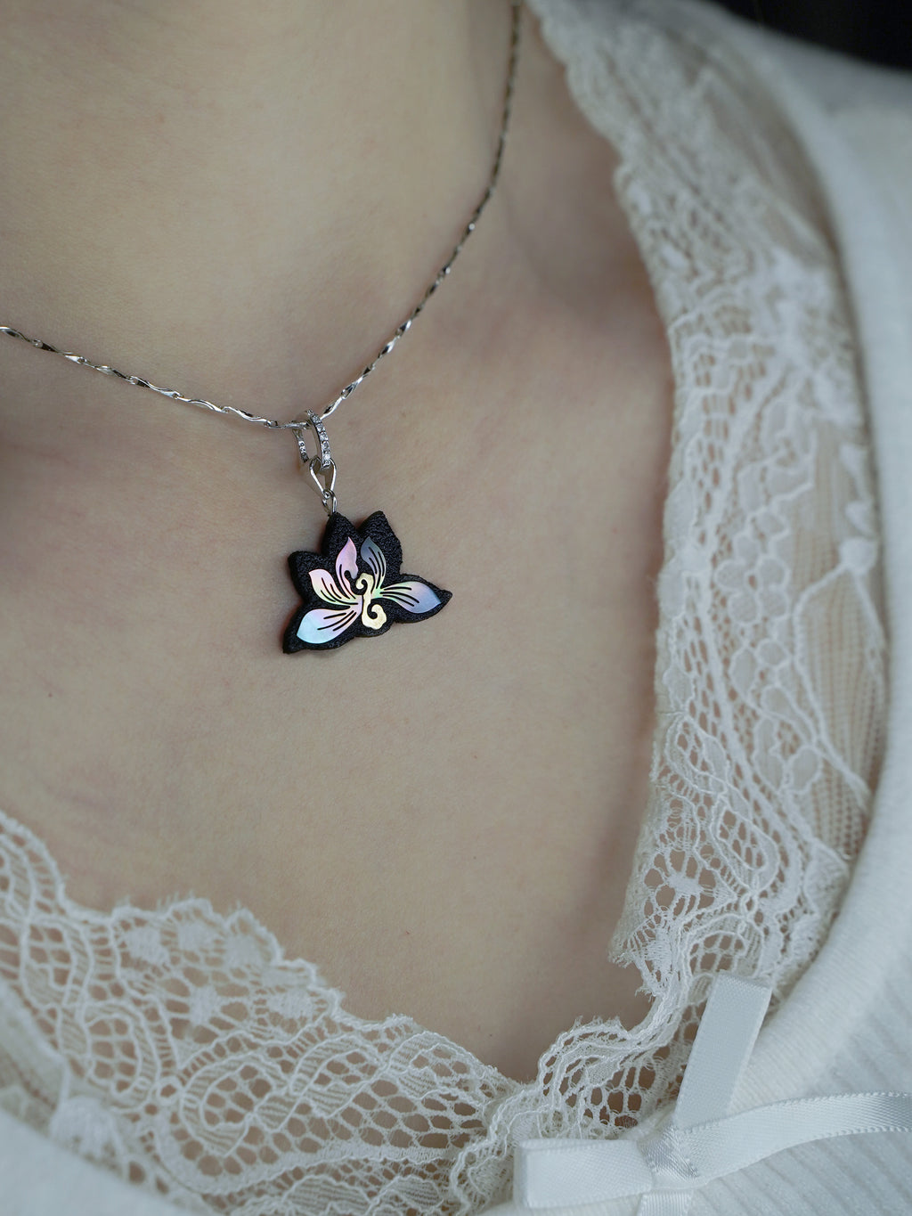 Twelve Flora Series — July Orchid Pendant Necklace