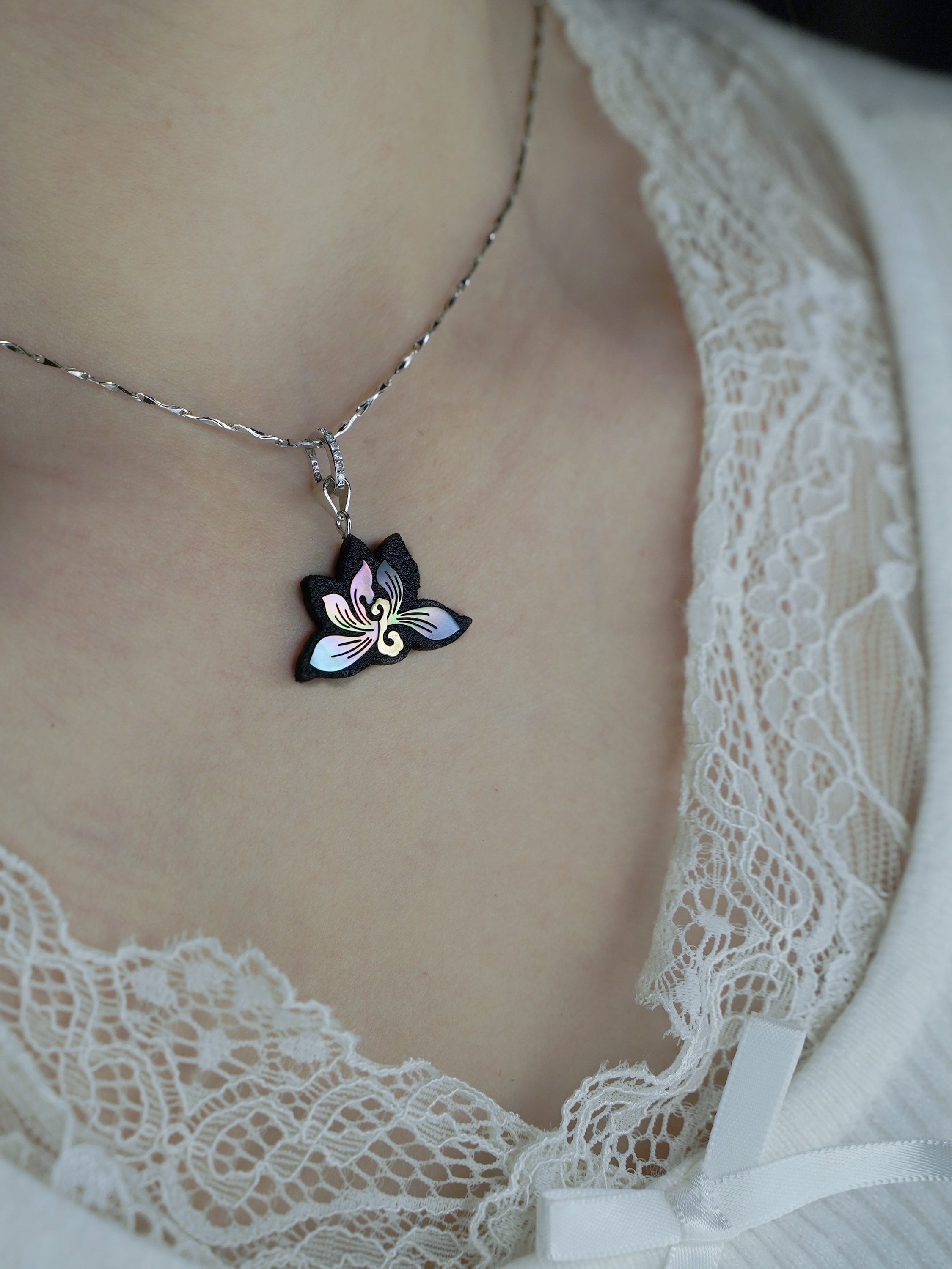 Twelve Flora Series — July Orchid Pendant Necklace