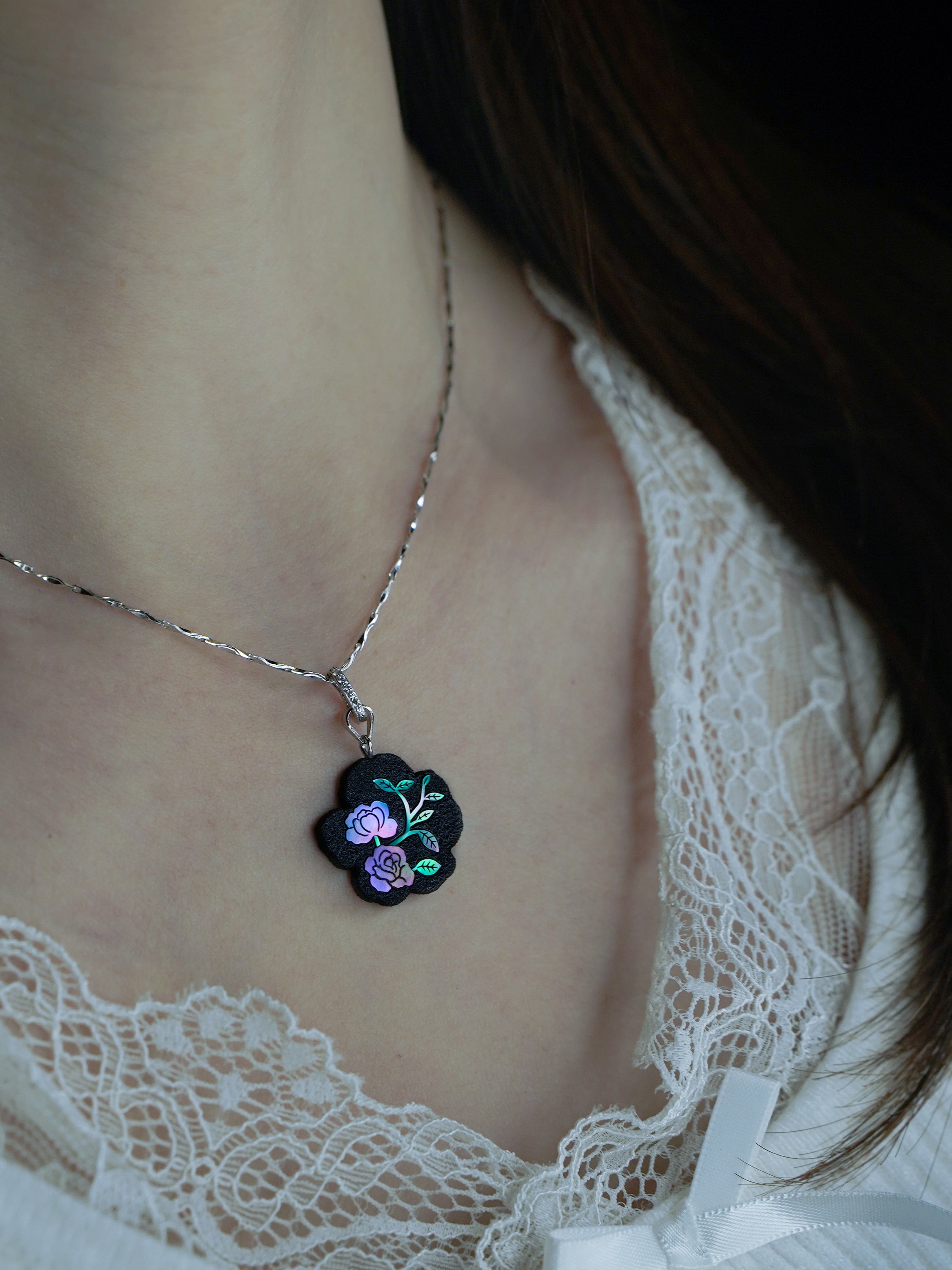 Twelve Flora Series — November Rose Pendant Necklace