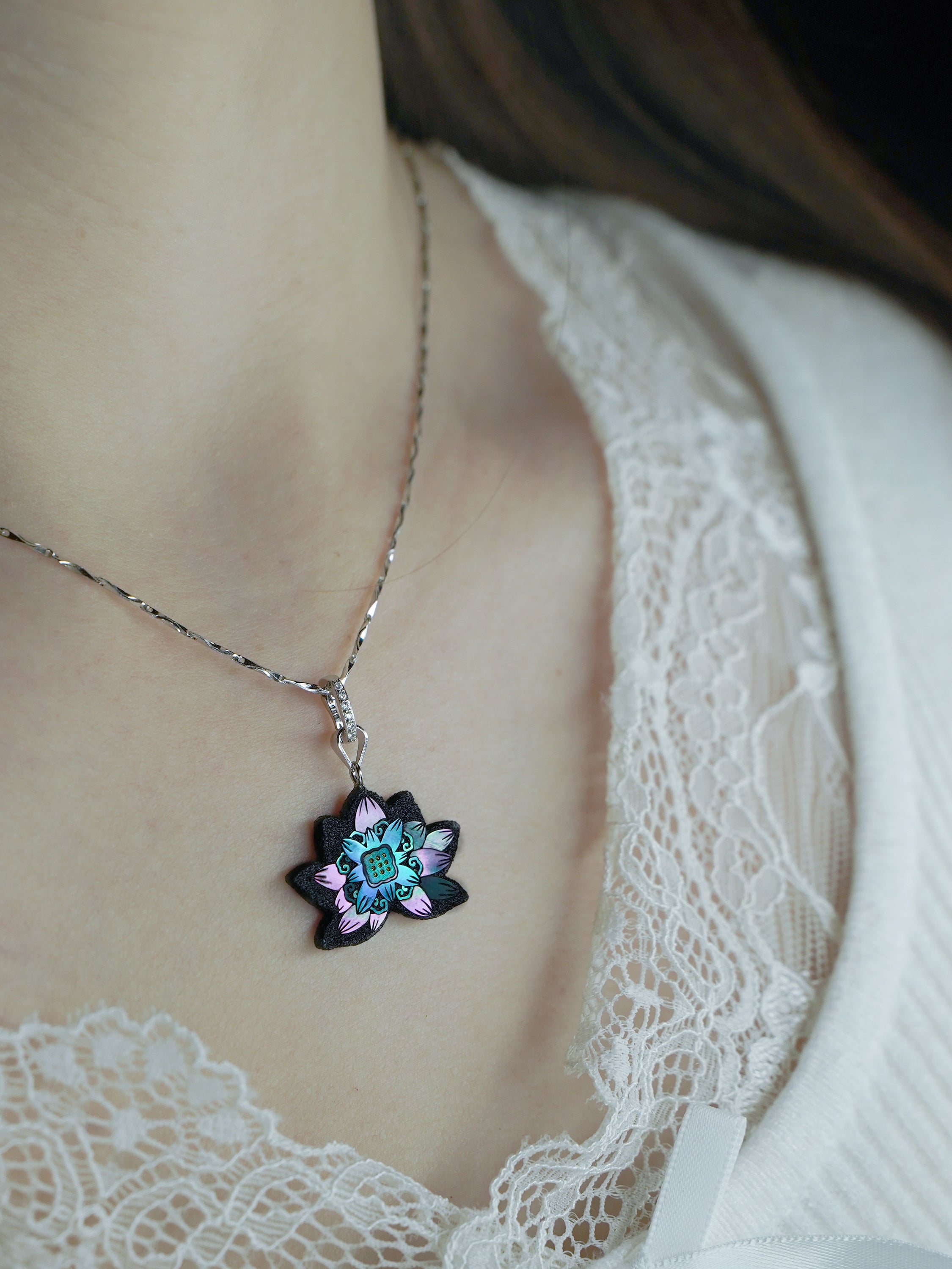 Twelve Flora Series — June Lotus  Pendant Necklace